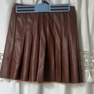 Alya Brown Pleated Faux Leather Mini Skirt